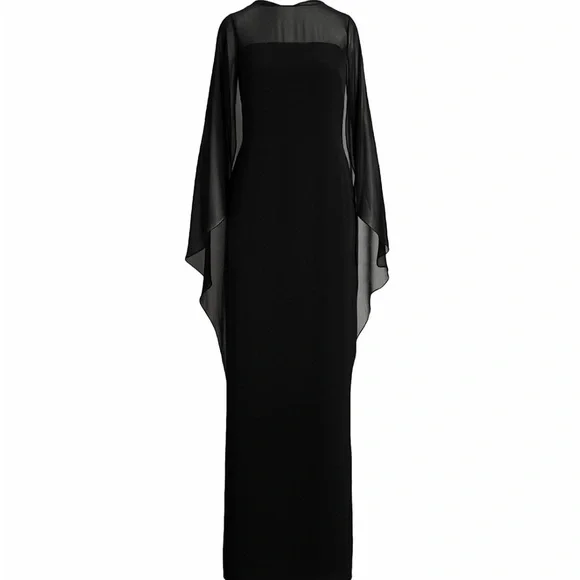 Ralph Lauren Black Sheer-Cape Maxi Dress - Picture 6 of 8